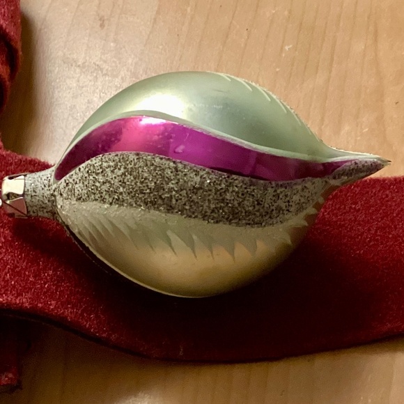 Christmas Ornament Stamped POLAND Glass Reflector Teardrop 3in PASTEL SWIRL - Picture 10 of 11